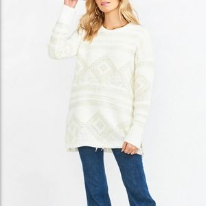 Show Me Your Mumu Canyon Cream Geo Knit Boho Chic Oversized Sweater Women Small